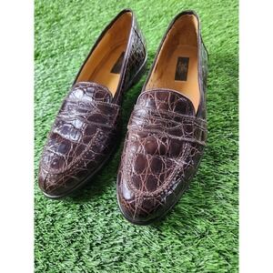 Zelli Shoes Mens Size 10.5 Brown Genuine Crocodile Slip On Dress Loafers Italy